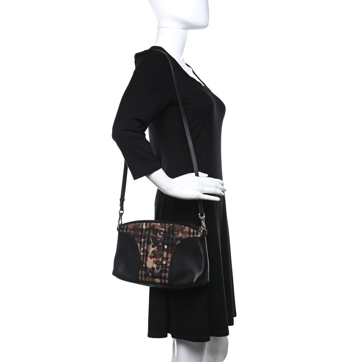 Burberry Nylon Calfskin Camouflage Check Small Chichester Crossbody Clutch Bag Honey Black 3 of 8