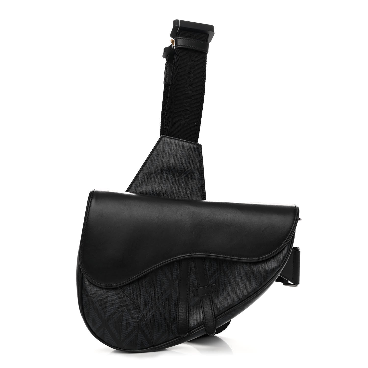 Christian Dior Coated Canvas CD Diamond Printed Mens Saddle Bag Black 1 of 10