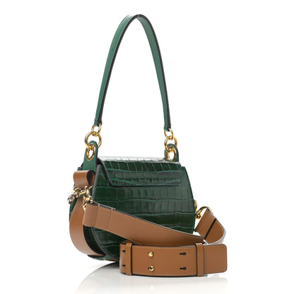 Chloe Calfskin Crocodile Embossed Small Tess Bag Woodsy Green 3 of 15