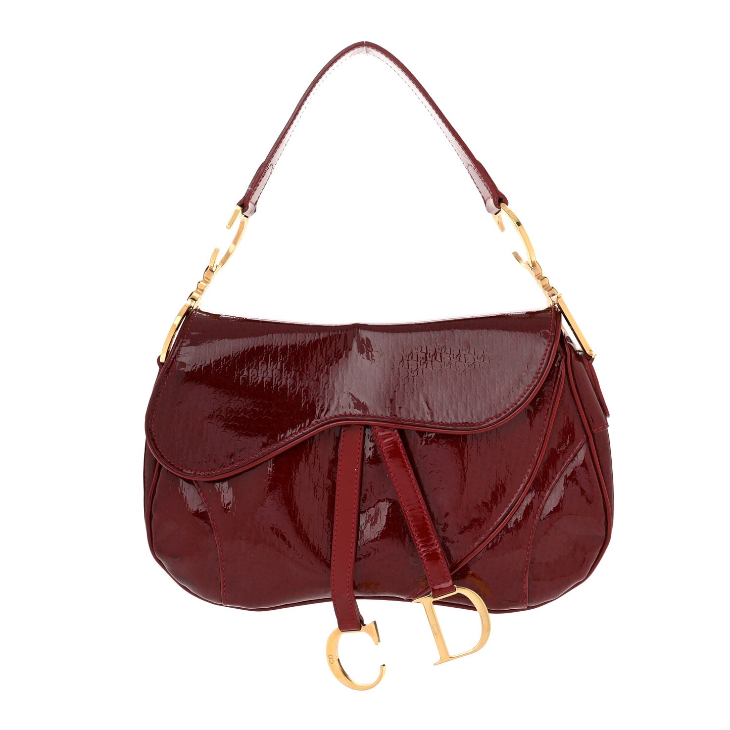 Patent Diorissimo Double Saddle Bag Dark Red