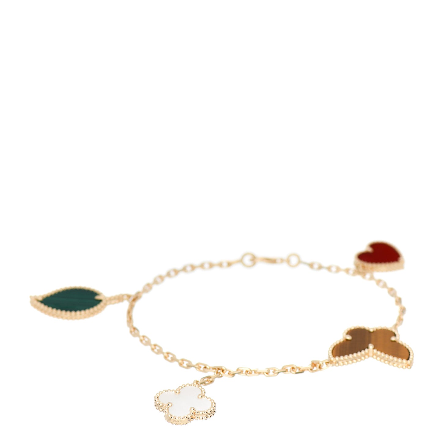 18K Yellow Gold Mother of Pearl Malachite Carnelian Tiger Eye 4 Motifs Lucky Alhambra Bracelet