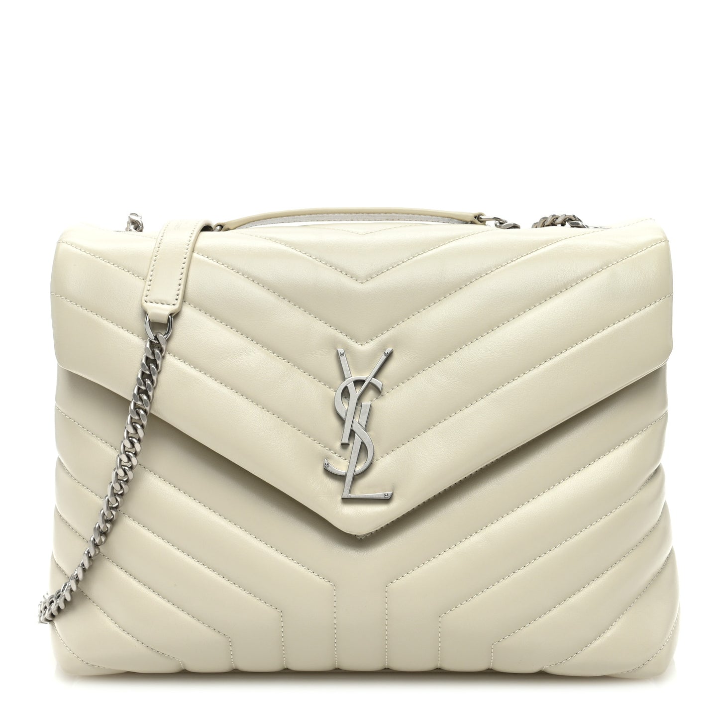 Calfskin Y Quilted Monogram Medium Loulou Chain Satchel Crema Soft