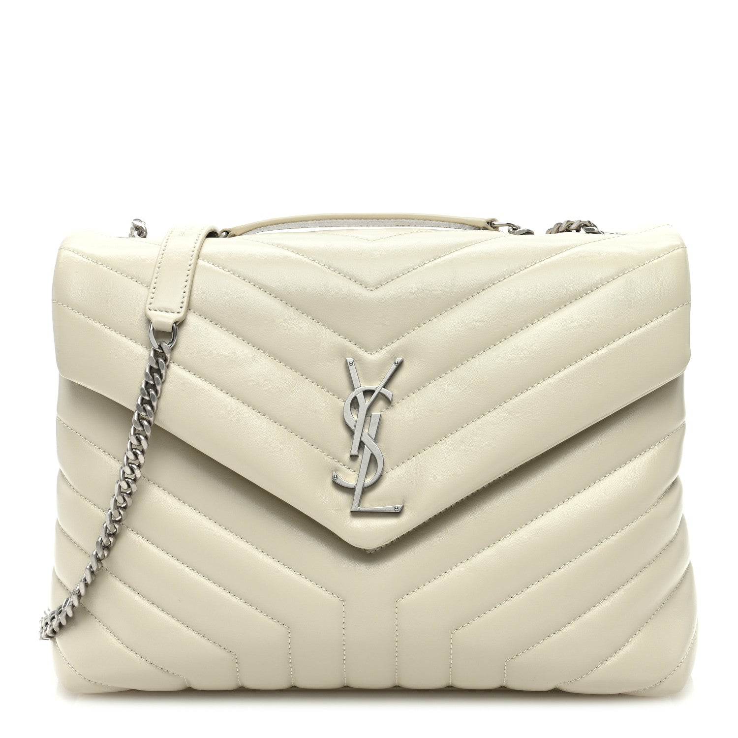 Saint Laurent Calfskin Y Quilted Monogram Medium Loulou Chain Satchel Crema Soft 1 of 9