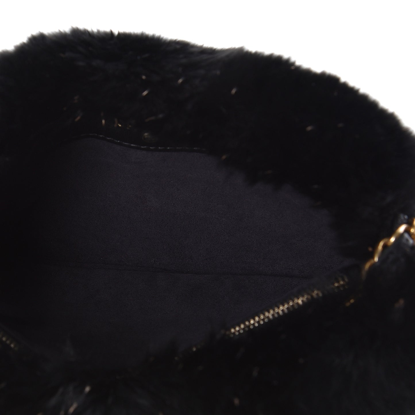 Rabbit Fur Small Clutch With Chain Black