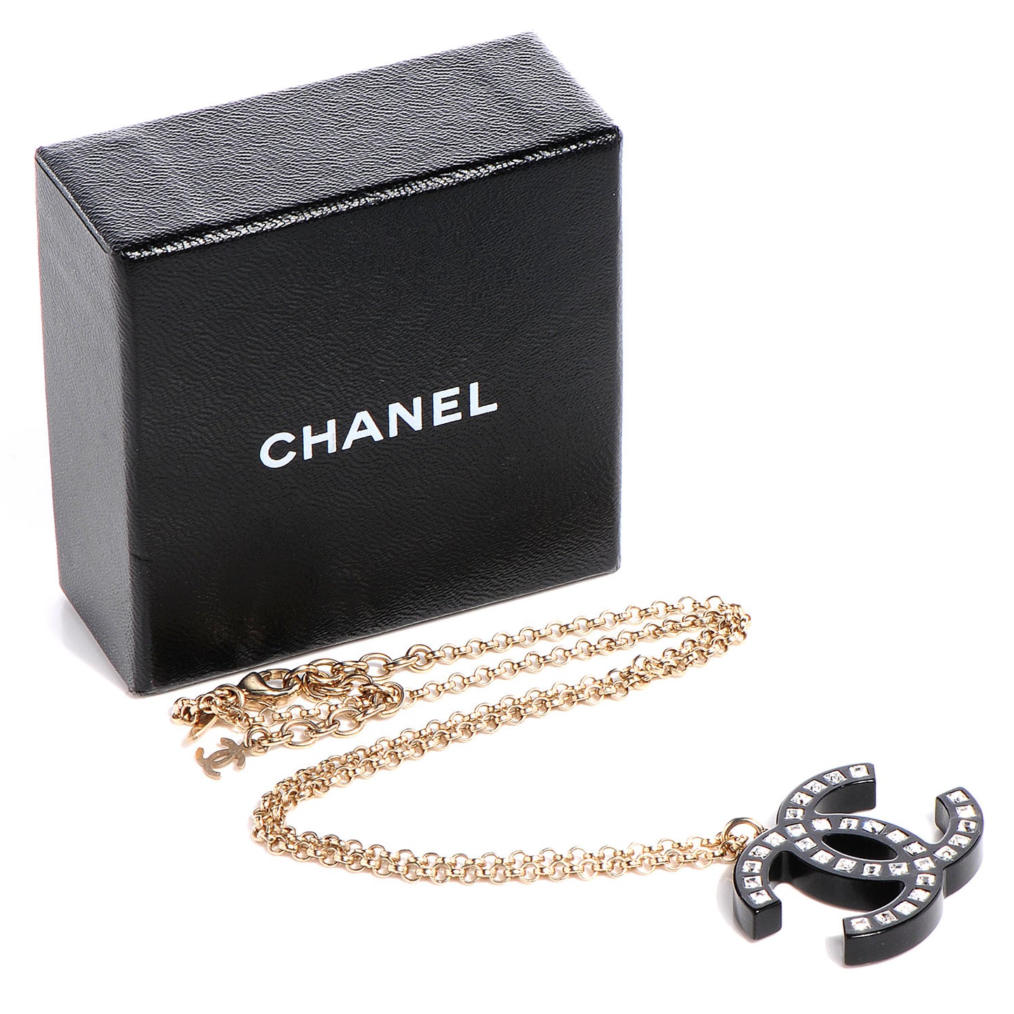 Resin Baguette Crystal CC Necklace Black
