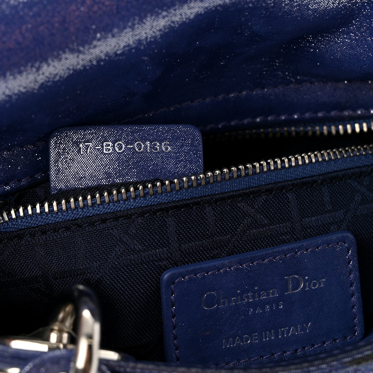 Metallic Lambskin Cannage Mini Lady Dior Dew Bleu