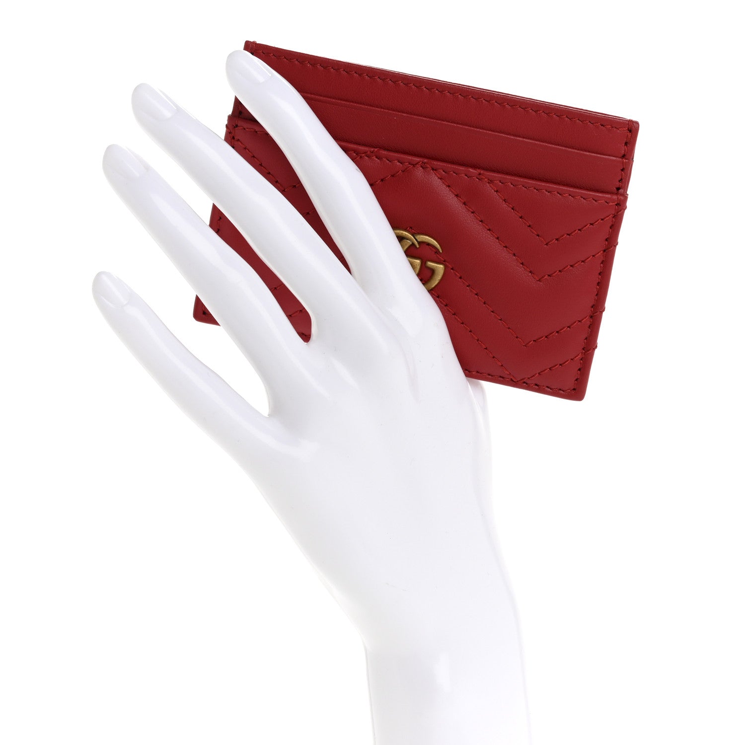 Gucci Calfskin Matelasse GG Marmont Card Holder Hibiscus Red 2 of 6