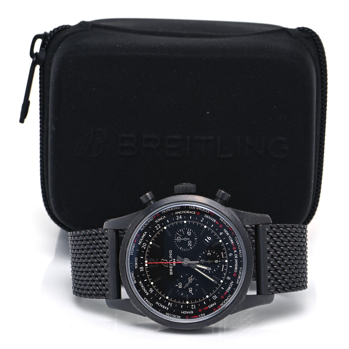 PVD Stainless Steel 46mm Transocean Unitime Chronograph Automatic Watch Black MB0510