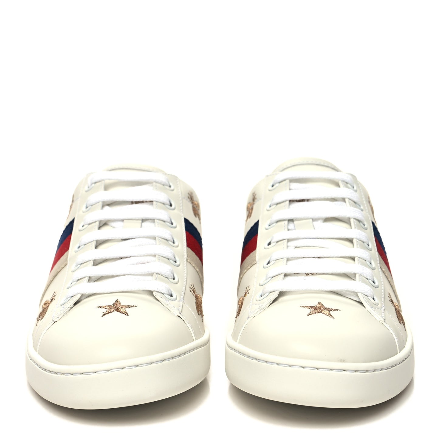 Calfskin Bee Star Embroidered Sylvie Web Ace Sneakers 38.5 White