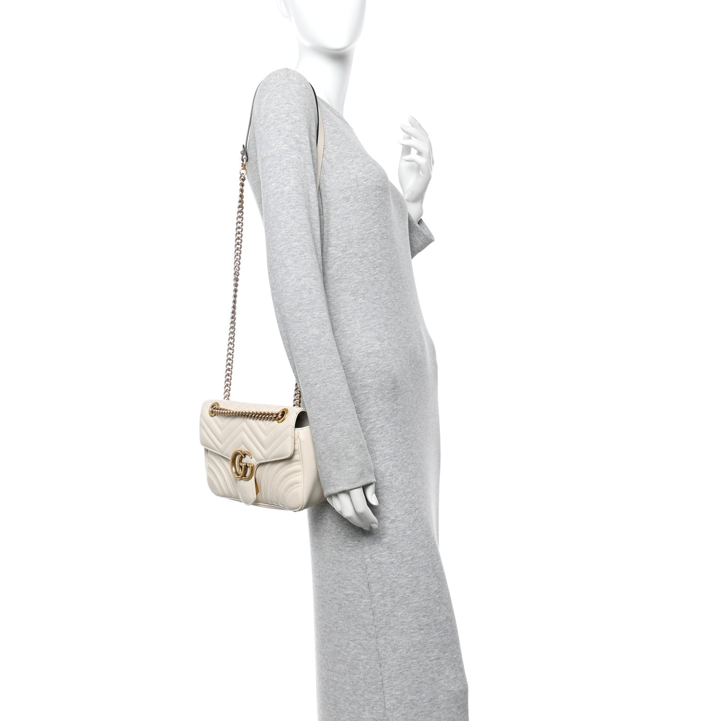 Calfskin Matelasse Small GG Marmont Shoulder Bag White