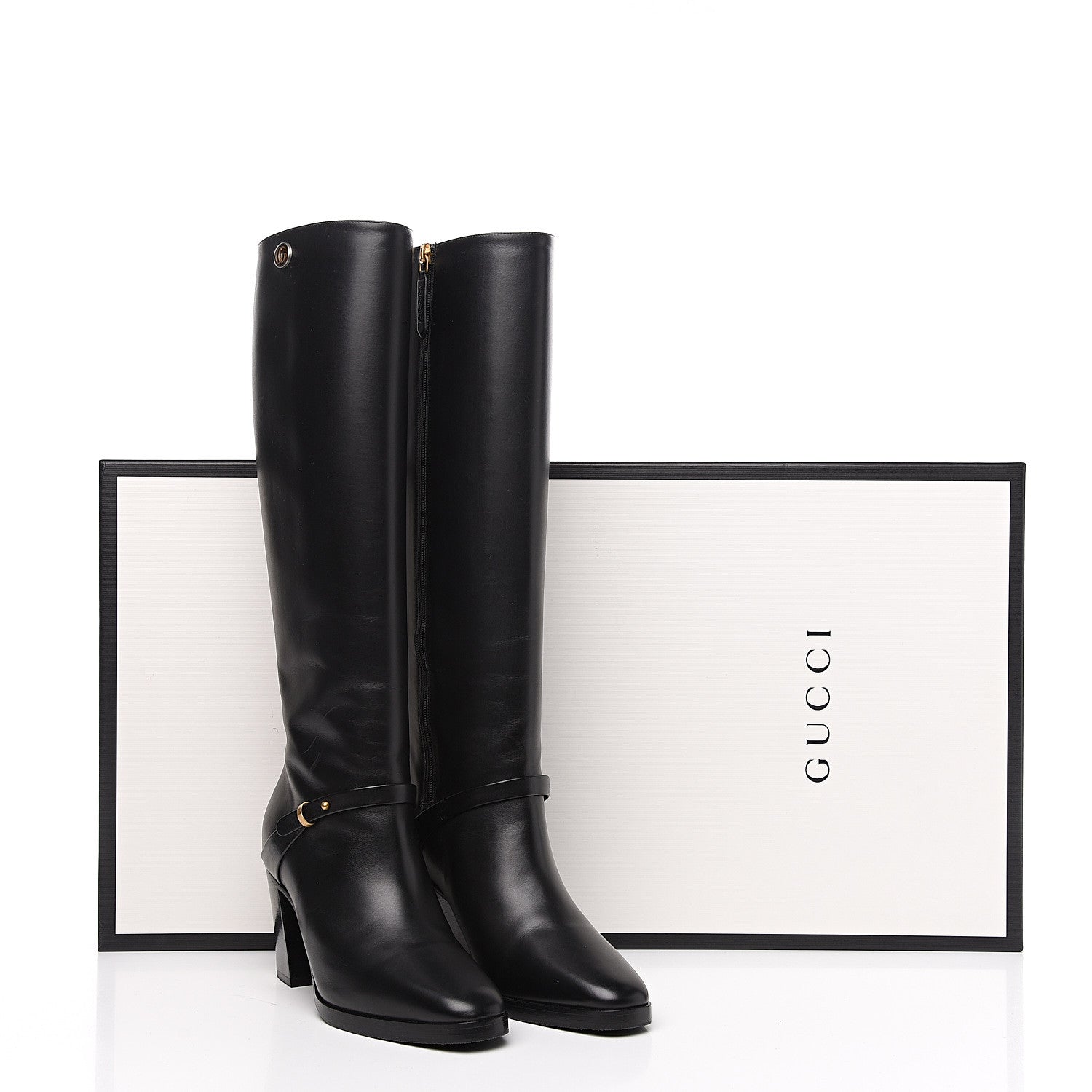 Gucci Calfskin Double GKnee High Boots 36.5 Black 9 of 9