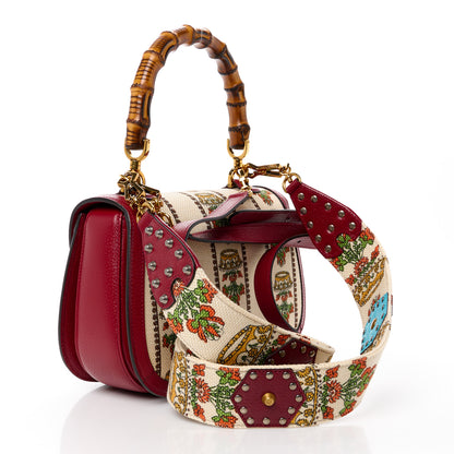 Gucci Canvas Calfskin 100 Centennial Music Small Bamboo 1947 Top Handle Bag Ivory Red 3 of 9