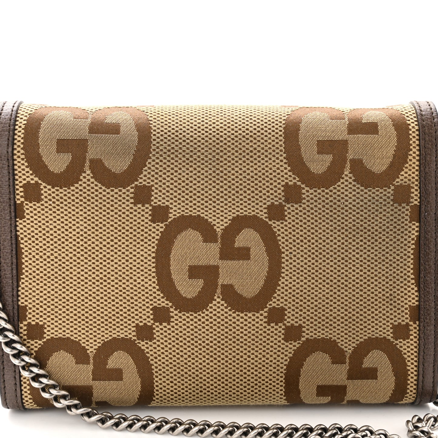 Monogram Jumbo GG Textured Dollar Calfskin Mini Dionysus Chain Wallet Camel Ebony New Acero