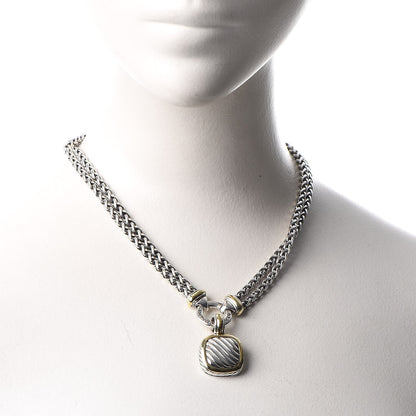 David Yurman Sterling Silver 18K Yellow Gold Double Wheat Chain Carved Cable Pendant Necklace 2 of 8