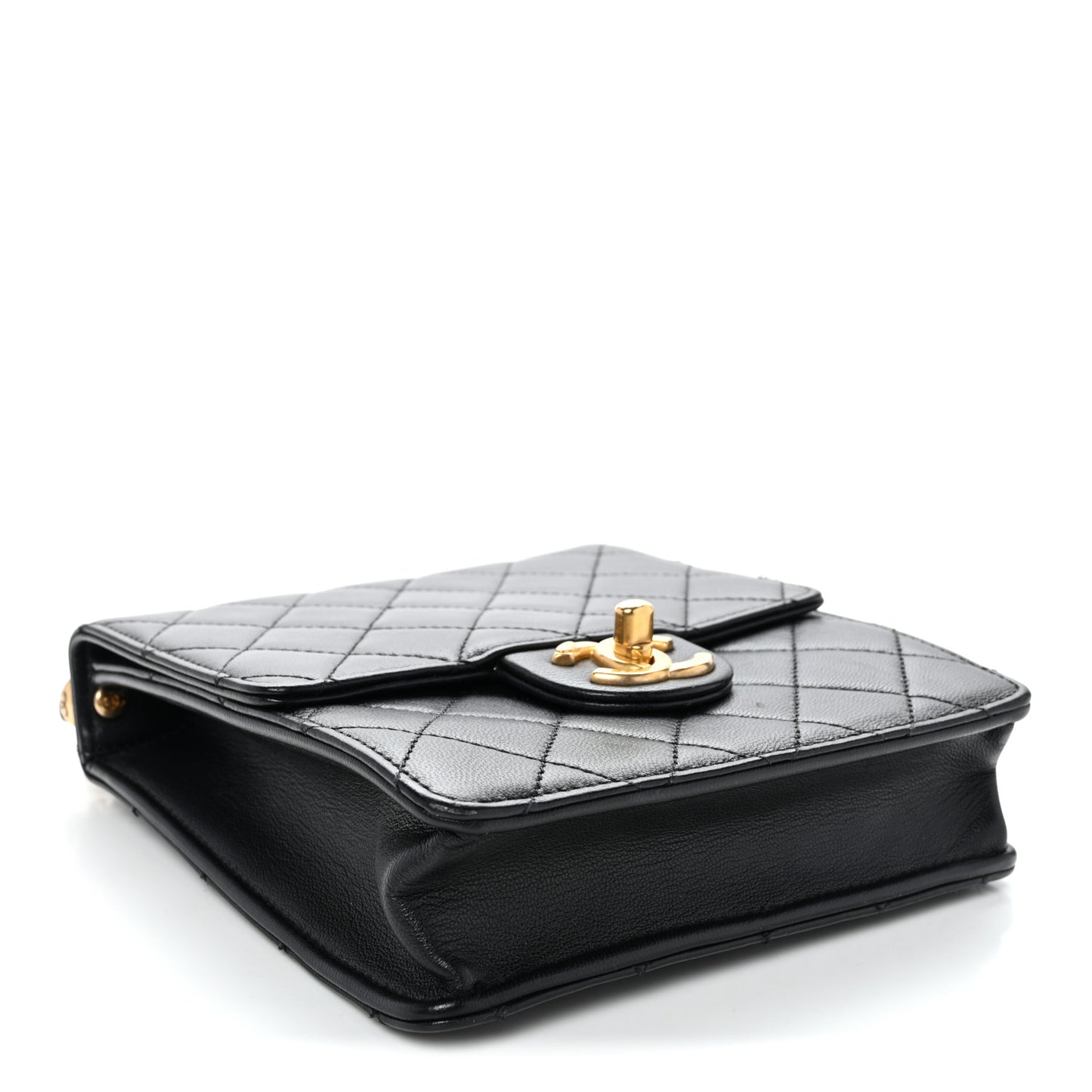 Goatskin Quilted Chic Pearls Flap Black