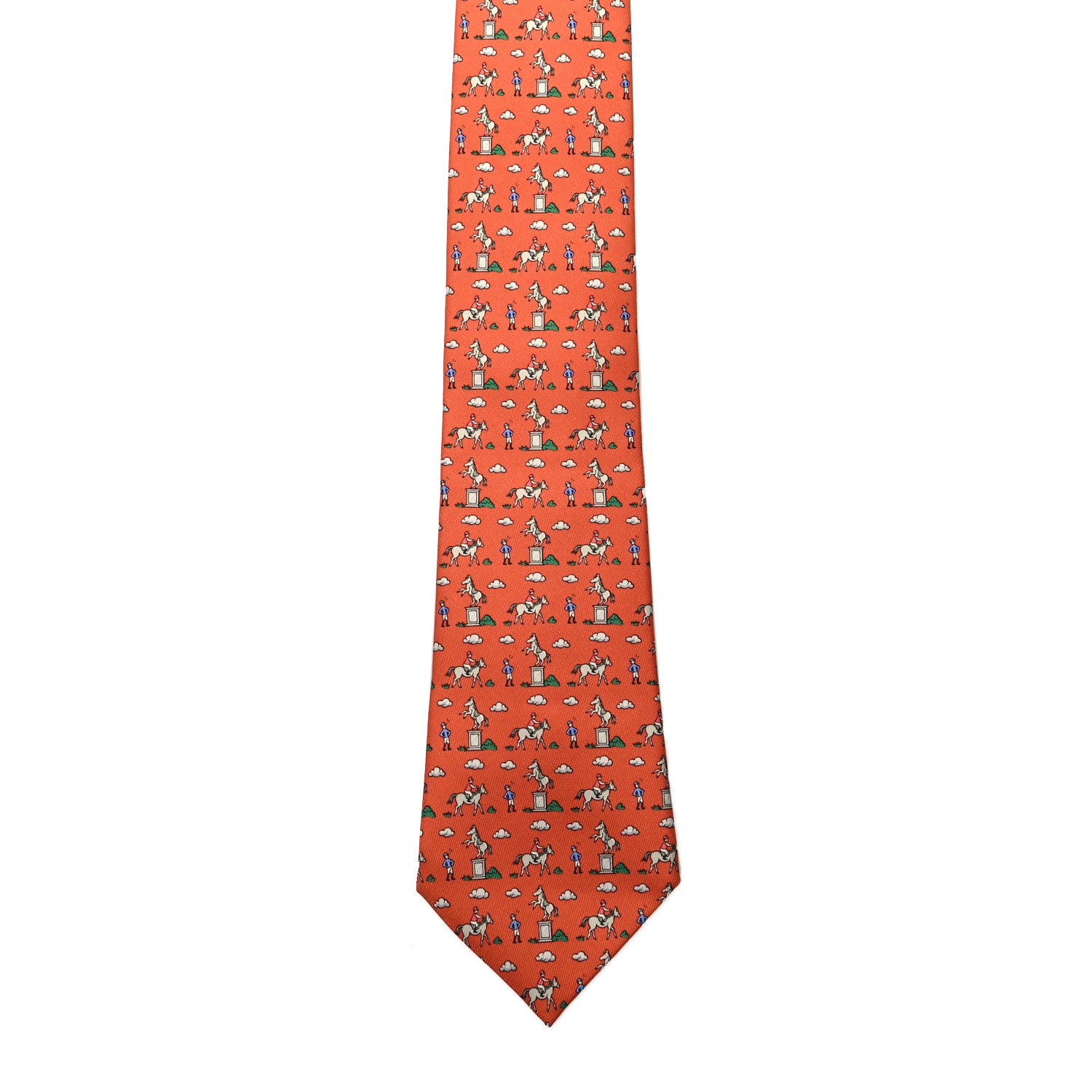 Hermes Printed Silk Mens Neck Tie Orange 2 of 5