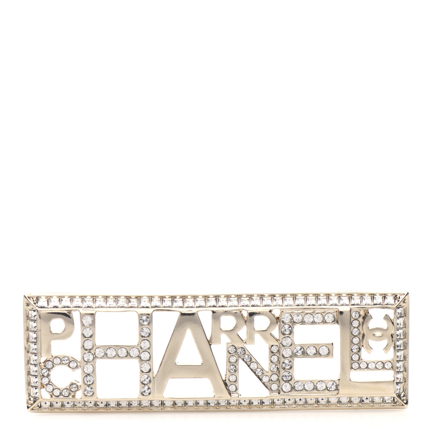 Chanel x Pharrell Williams Crystal Logo Brooch Gold 1 of 4