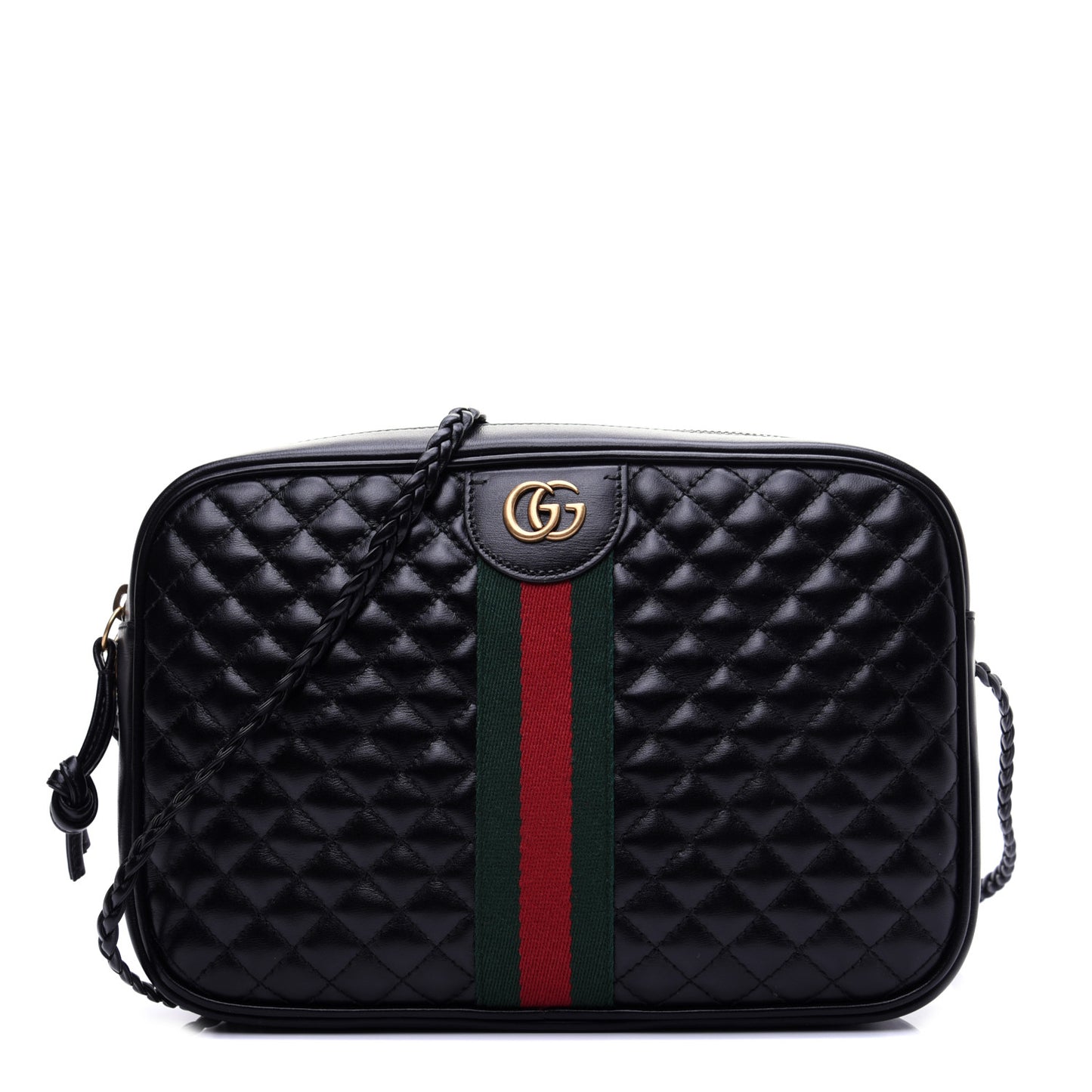 Calfskin Web Trapuntata Small GG Shoulder Bag Black