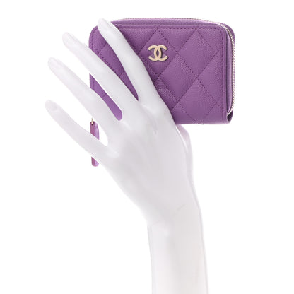 Chanel Caviar Quilted Zip Around Coin Purse Wallet Purple 2 of 8