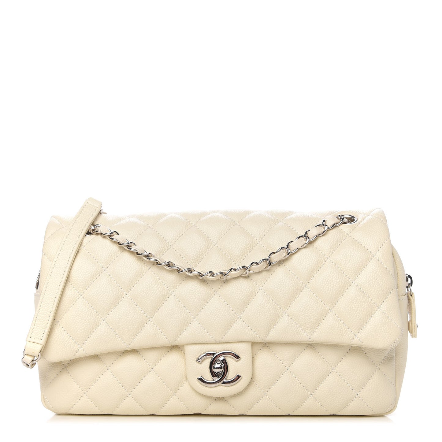 Caviar Quilted Jumbo Easy Flap Dark White