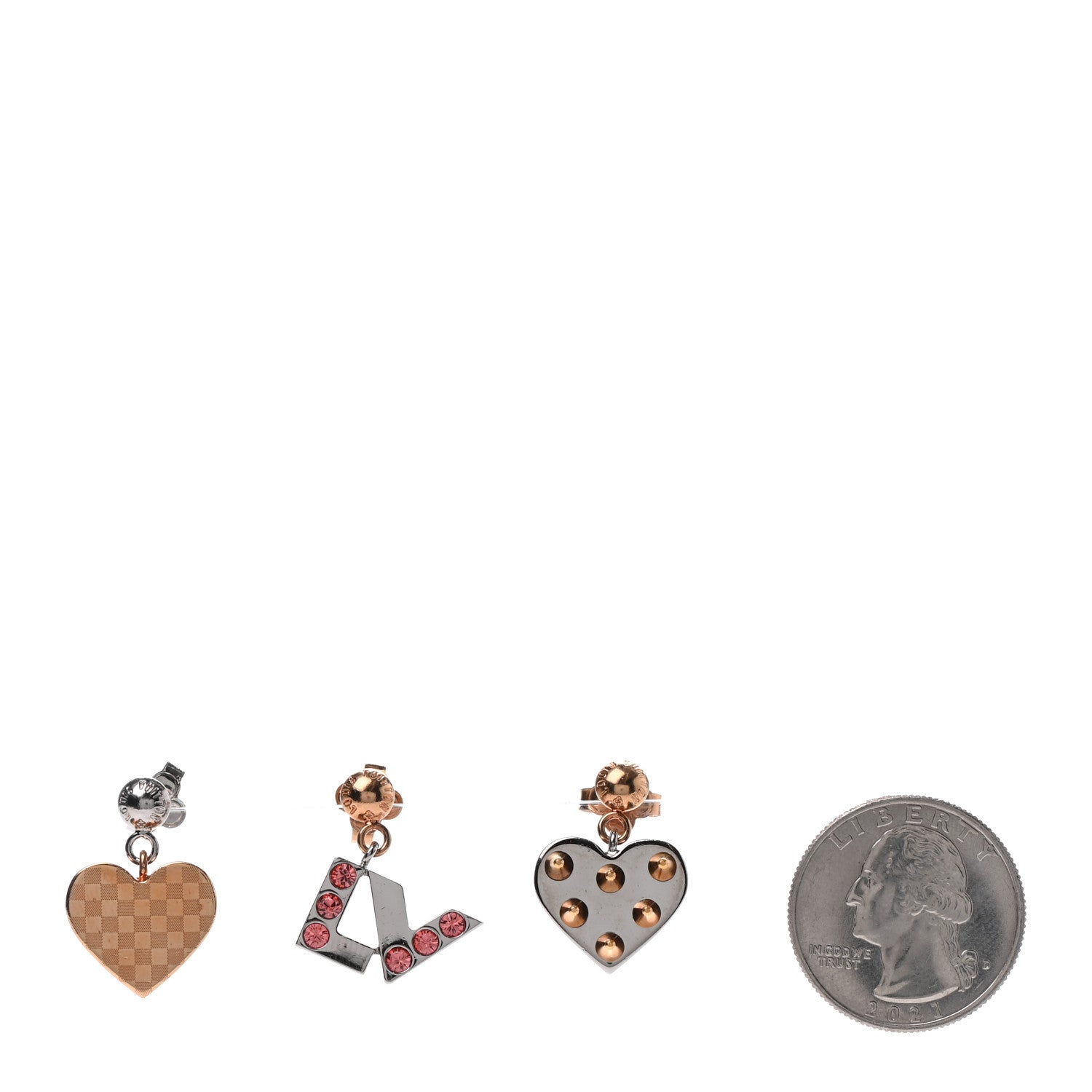 Louis Vuitton Swarovski Crystal Spiky Valentine Earrings Set of 3 Silver Gold 2 of 4