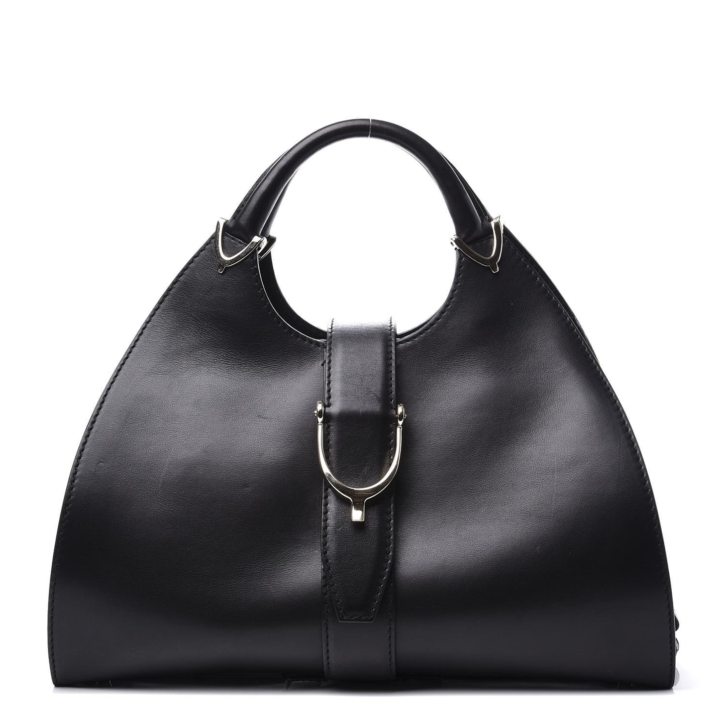 Calfskin Medium Stirrup Top Handle Bag Black