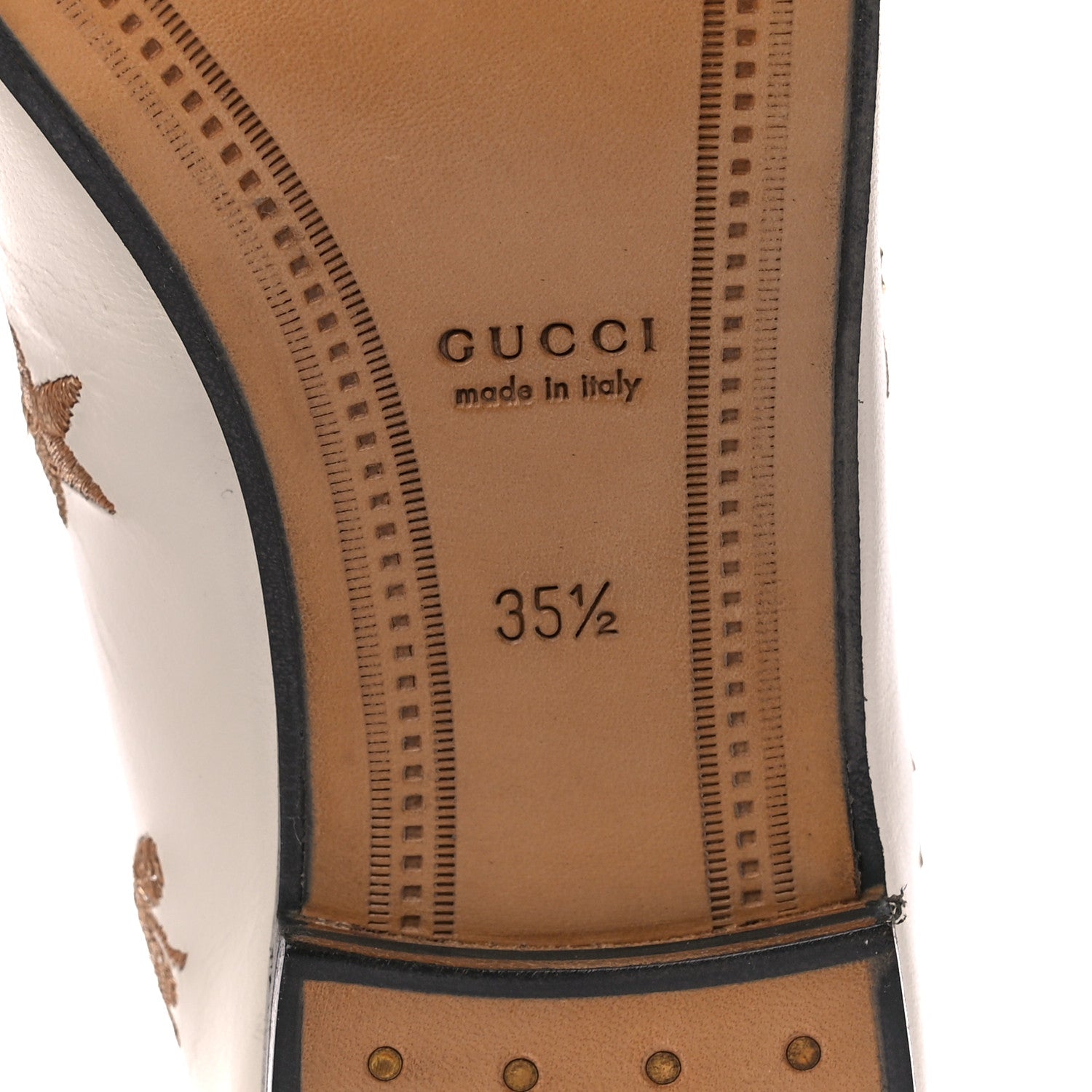 Gucci Goatskin Bee Star Embroidered Womens Jordaan Loafers 35.5 Mystic White 6 of 9