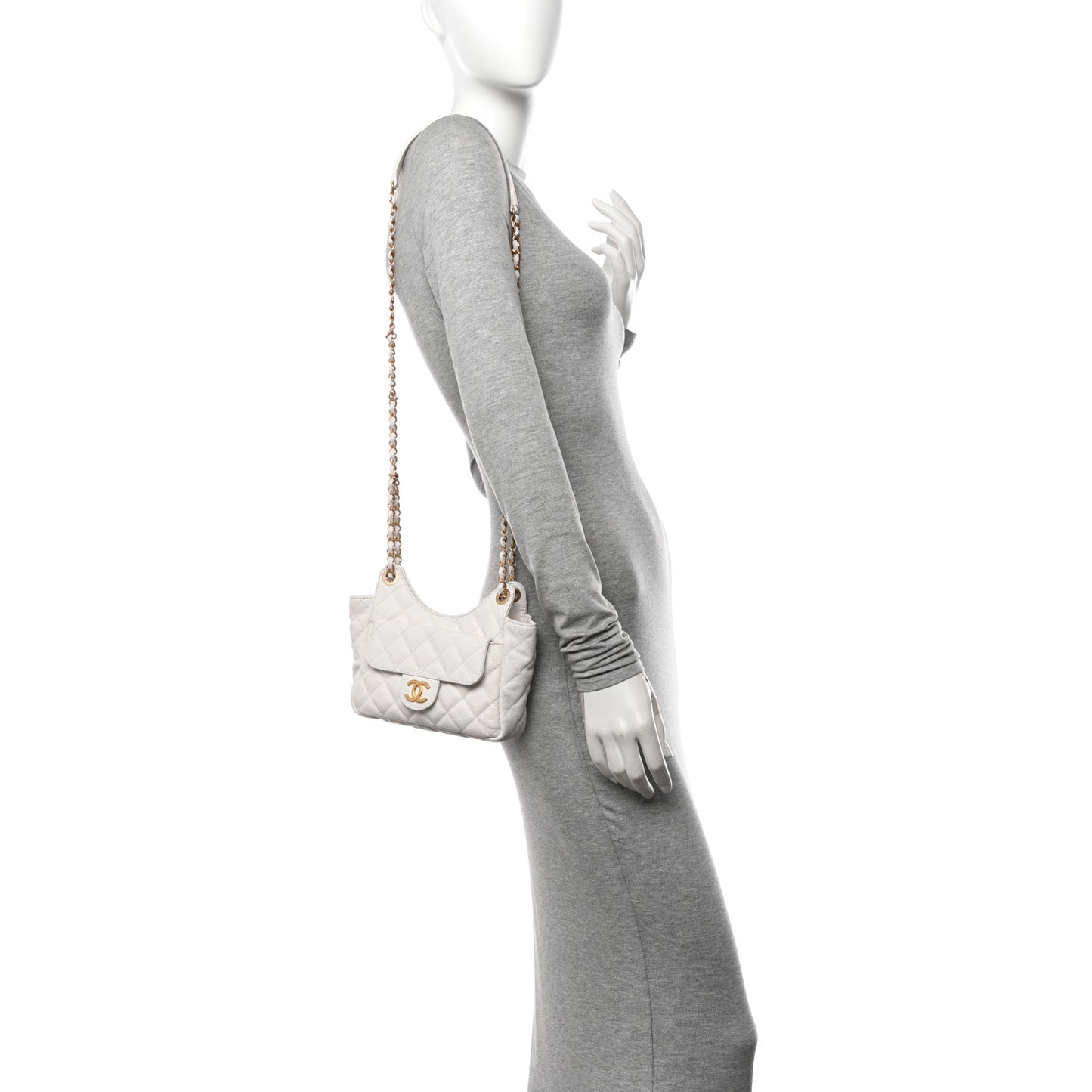 Caviar Quilted Small Wavy CC Hobo White