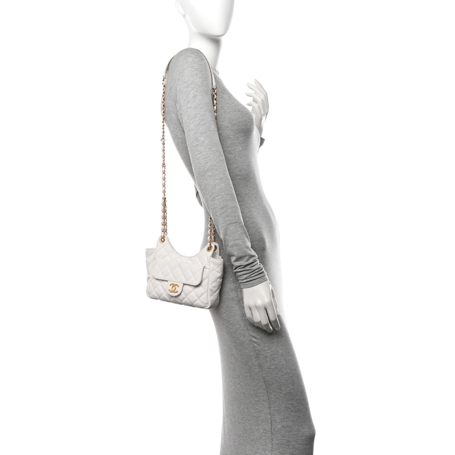 Chanel Caviar Quilted Small Wavy CC Hobo White 2 of 10