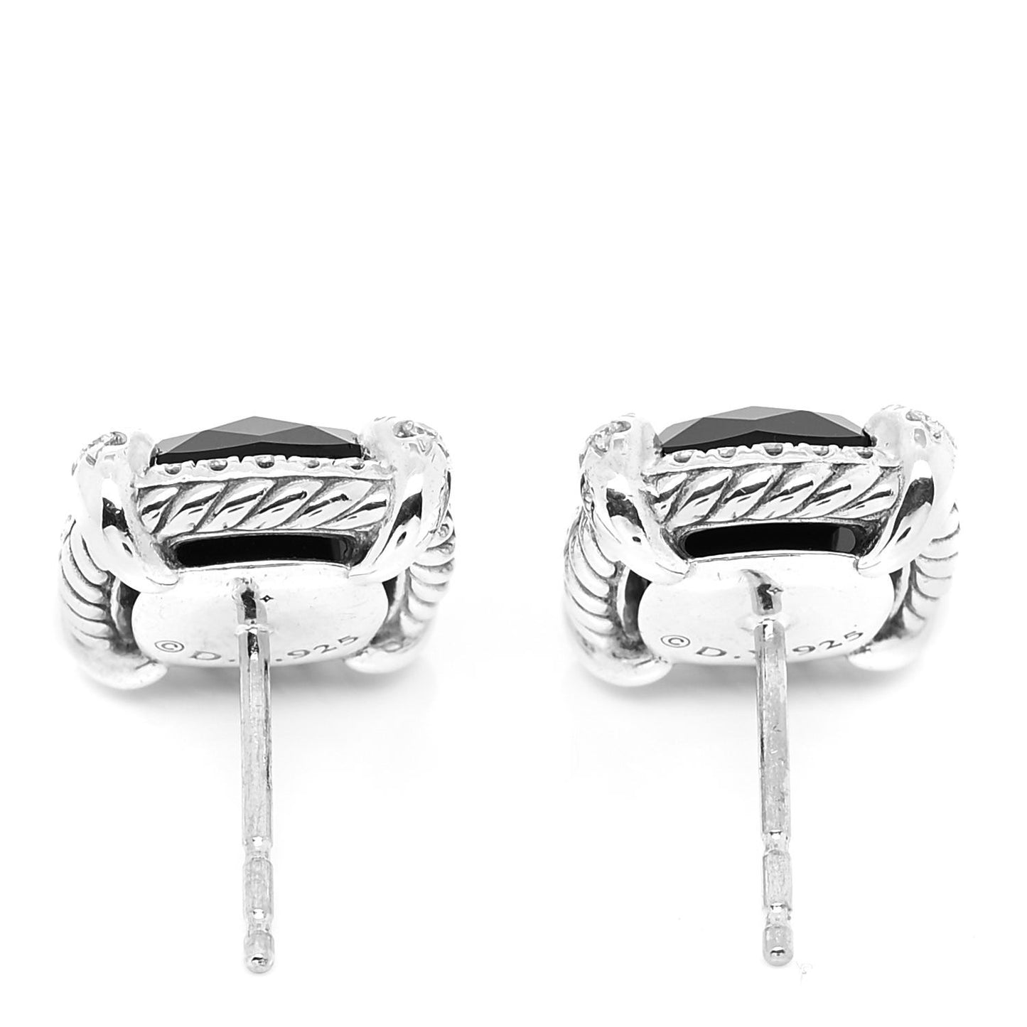 Sterling Silver Diamond Black Onyx 9mm Chatelaine Bezel Earrings