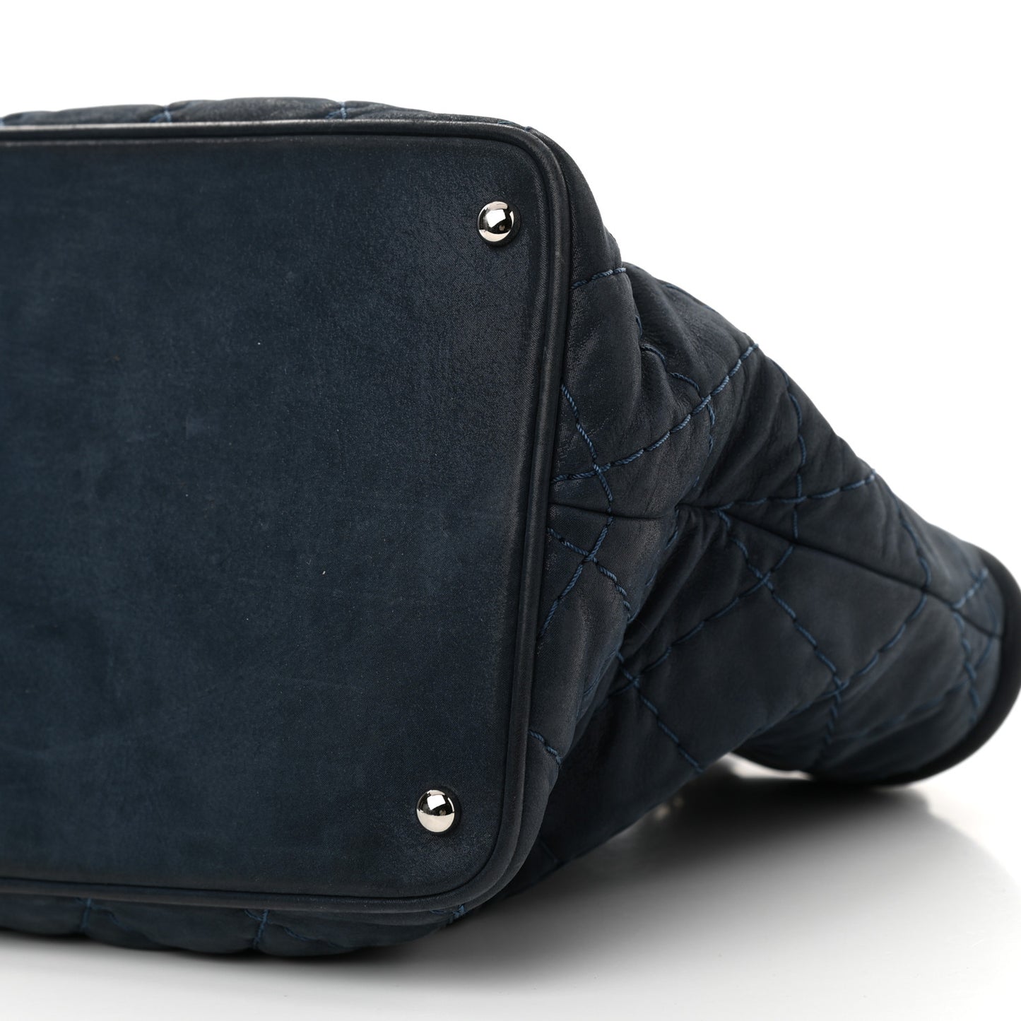 Iridescent Calfskin Quilted Small Sea Hit Tote Navy