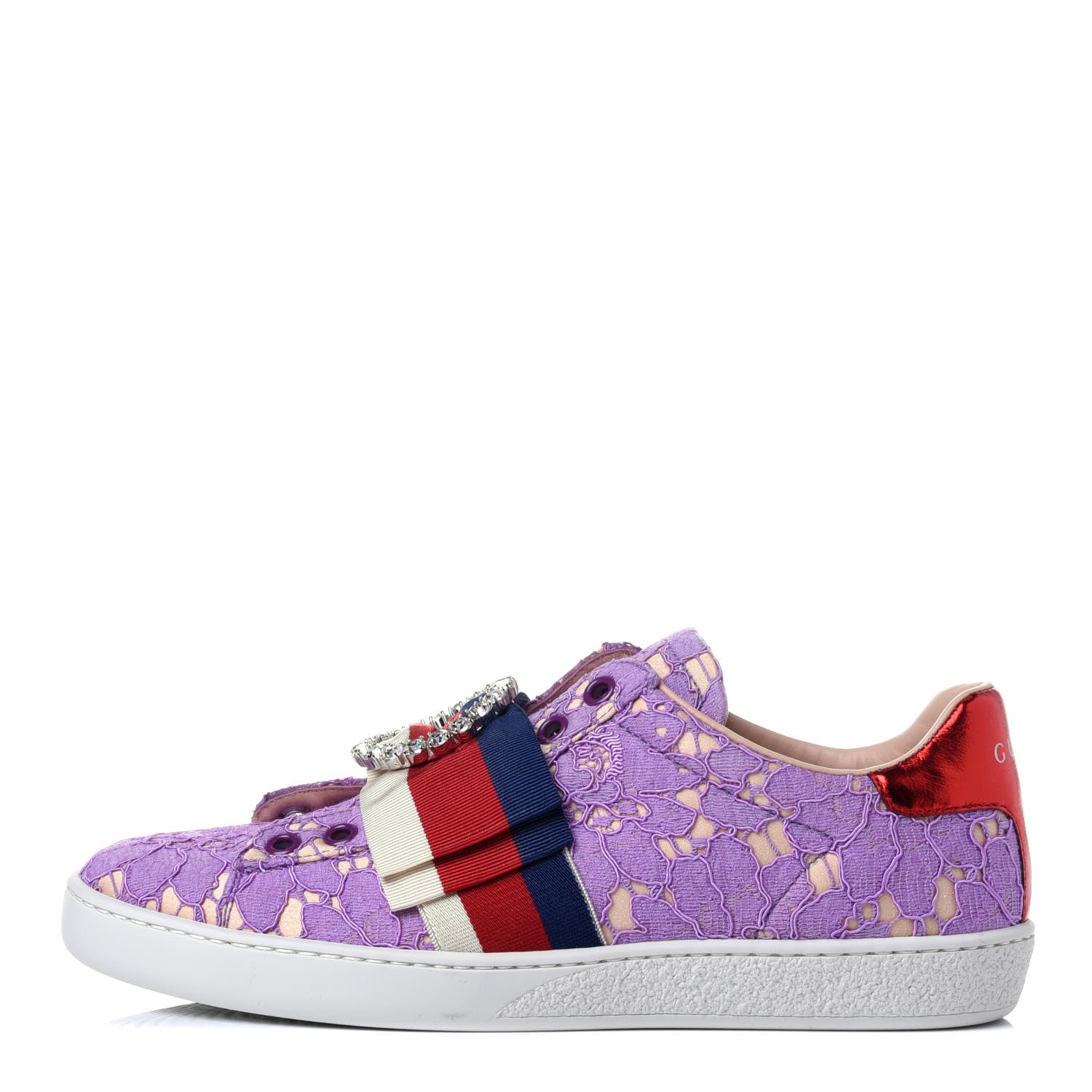 Gucci Lace Crystal Sylvie Web Flower Leaf Womens Ace Sneakers 35.5 Wisteria Perfect Pink 1 of 11