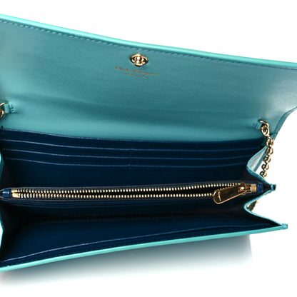 Salvatore Ferragamo Printed Calfskin Gancini Wallet On Chain Teal 4 of 8