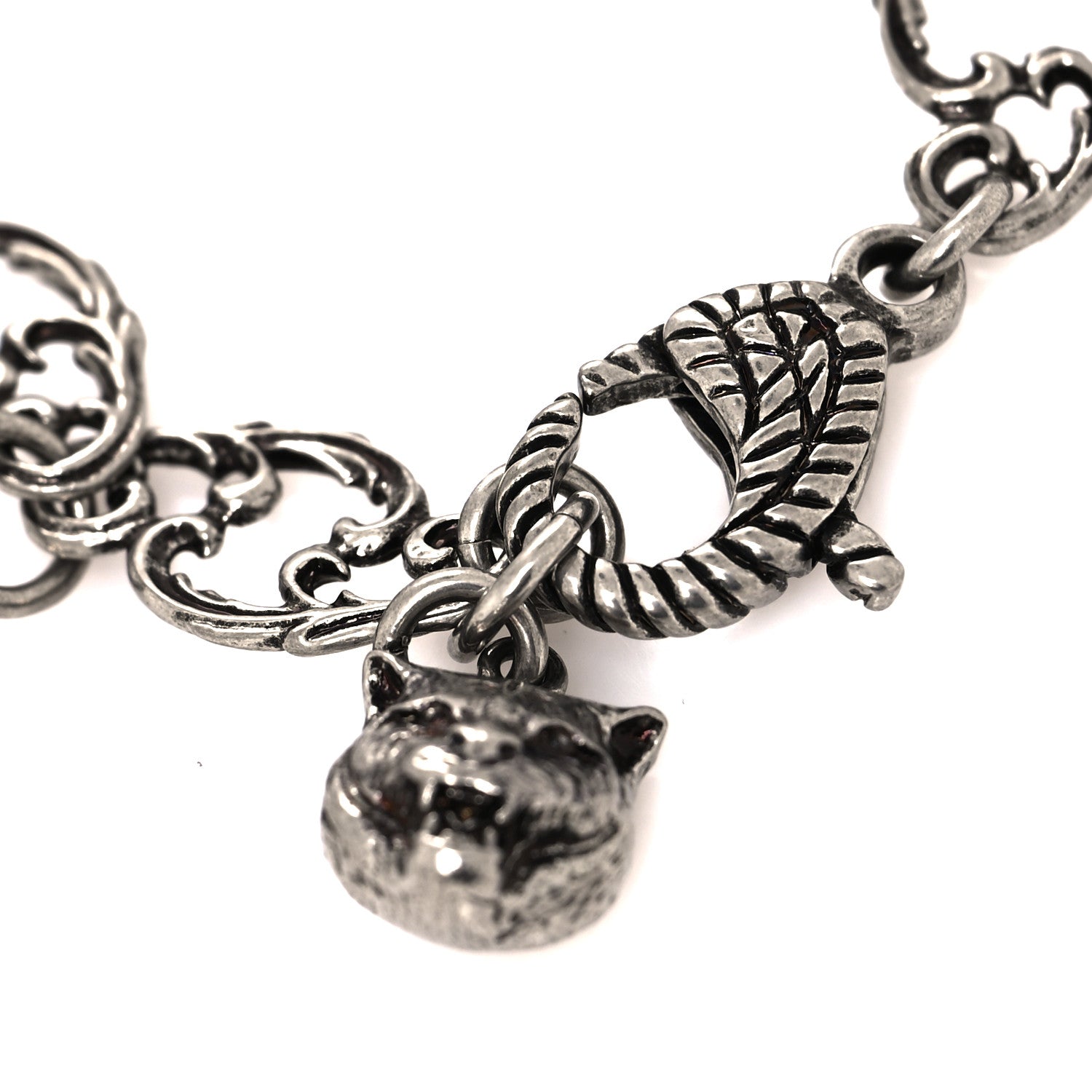 Gucci Oxidized Palladium Crystal Double G Bracelet Silver 4 of 5