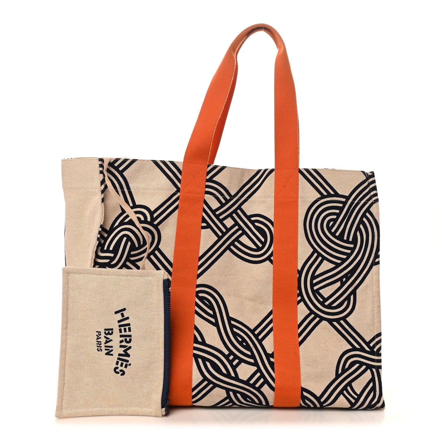 Cotton Canvas Noeuds Marins Beach Bag Orange Camel