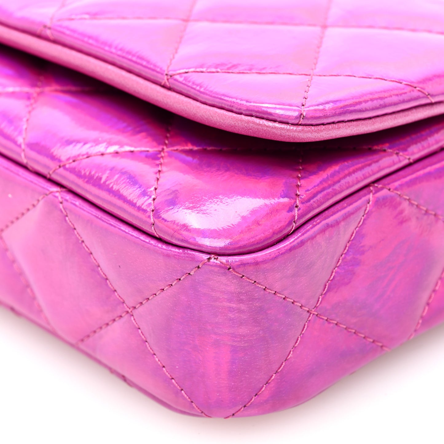 Iridescent Mirror Goatskin Quilted Clutch With Chain Pink
