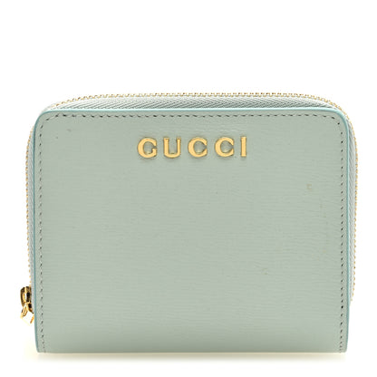Gucci Textured Calfskin Script Logo Mini Wallet Pale Green 1 of 7