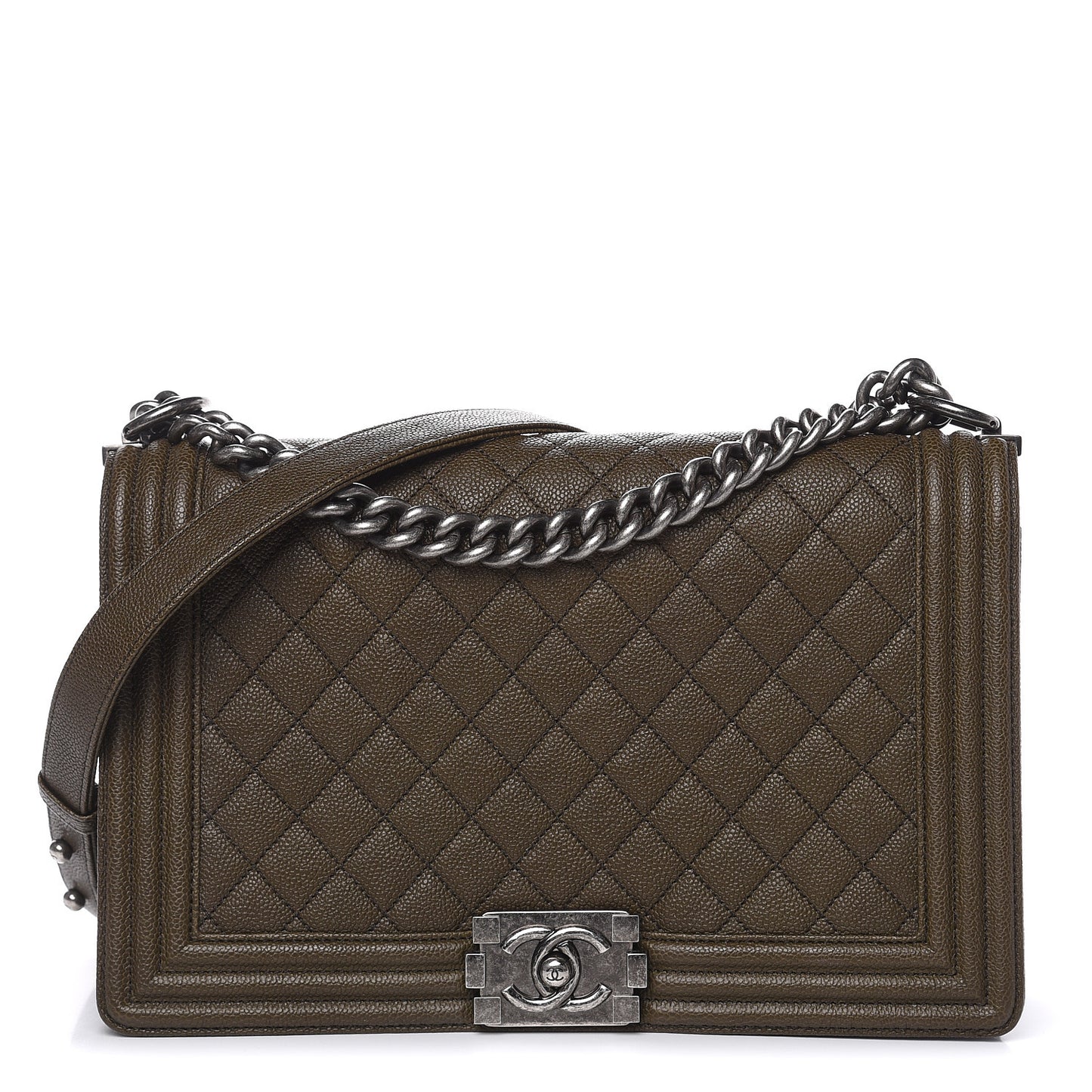 Caviar Quilted New Medium Boy Flap Khaki