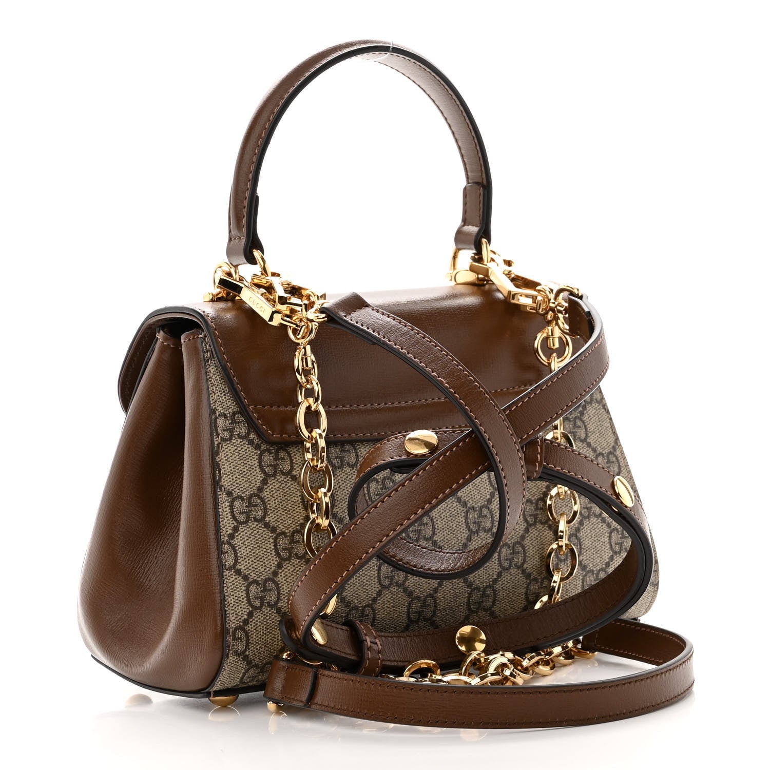 Gucci GG Supreme Monogram Azalea Calfskin Mini Horsebit 1955 Top Handle Flap Bag Beige Ebony Brown Sugar 3 of 10