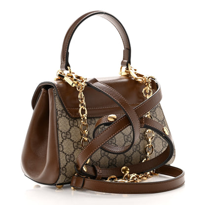 Gucci GG Supreme Monogram Azalea Calfskin Mini Horsebit 1955 Top Handle Flap Bag Beige Ebony Brown Sugar 3 of 10
