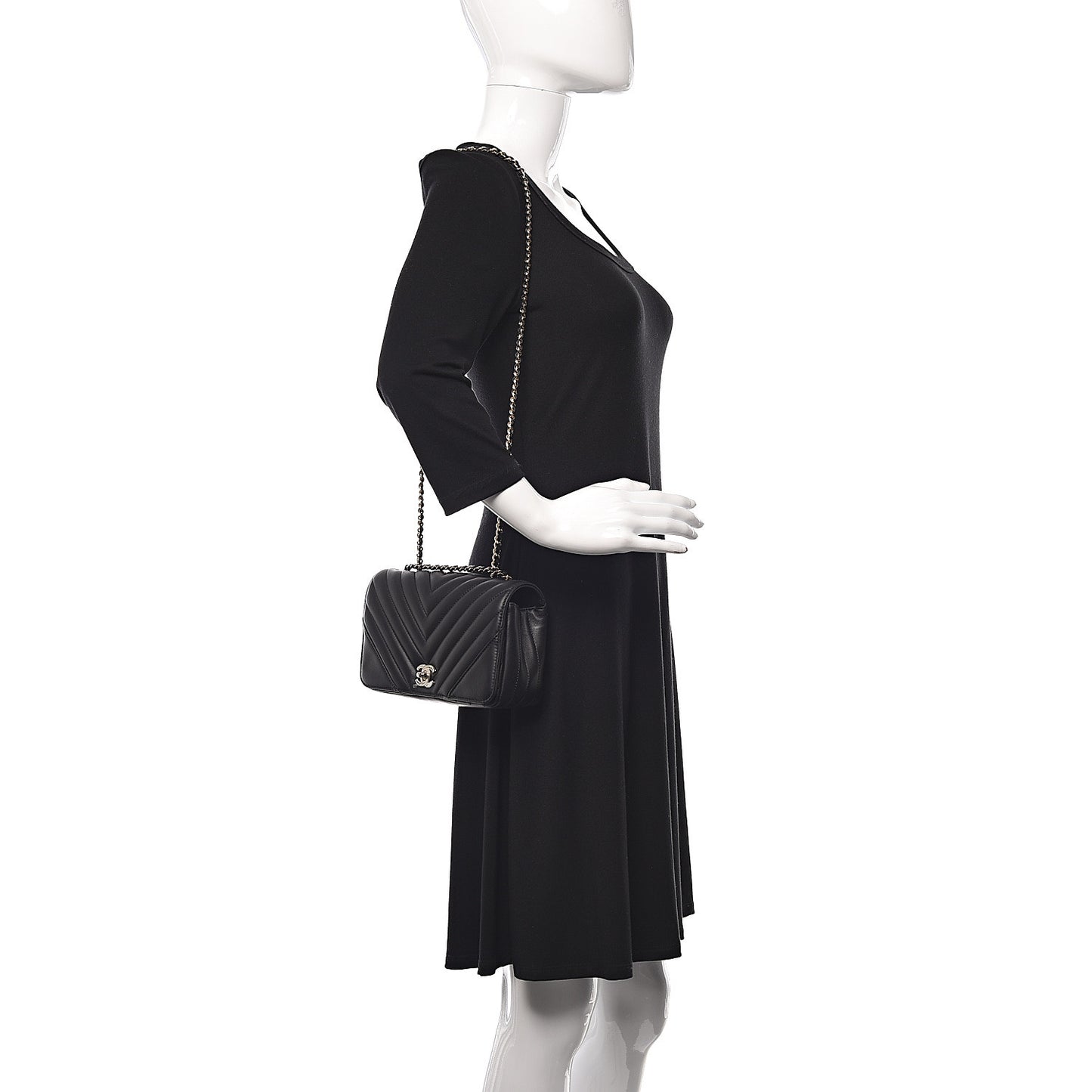 Calfskin Chevron Quilted Mini Statement Flap Black