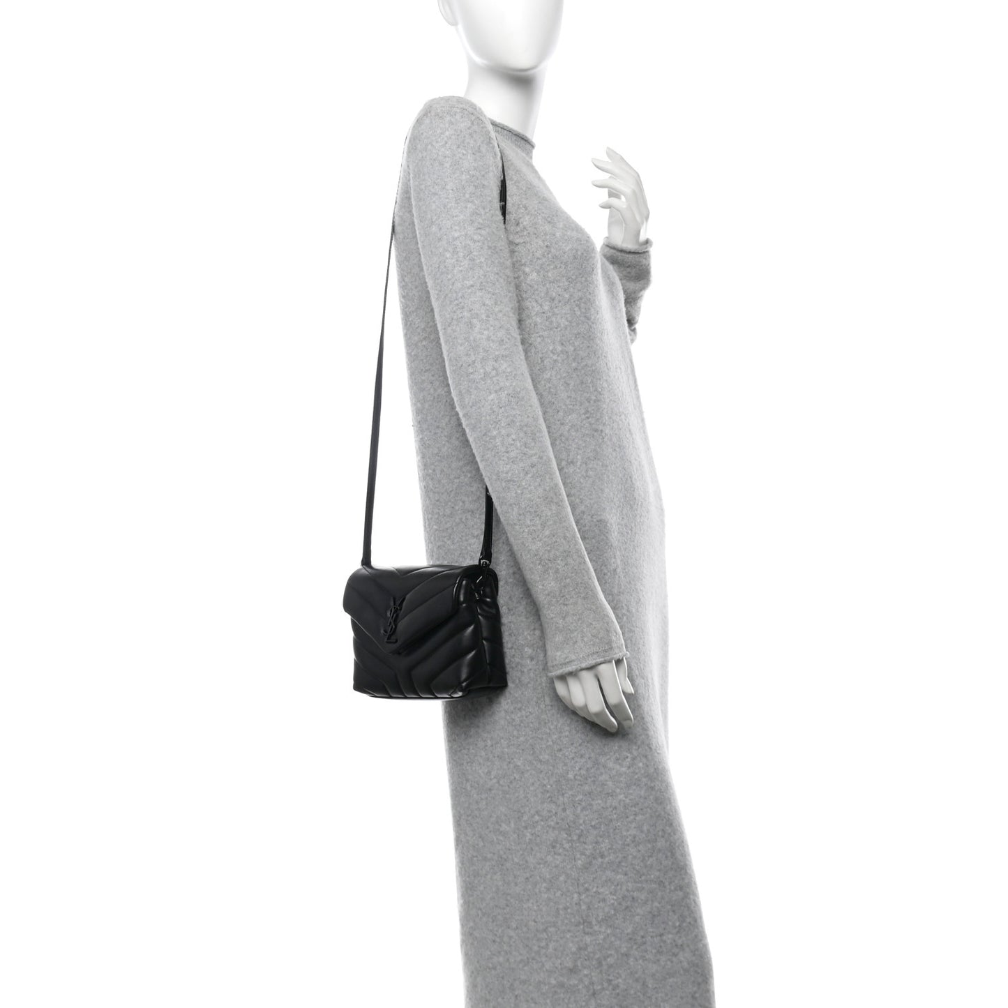 Calfskin Y Quilted Monogram Monochrome Toy Loulou Crossbody Bag Black