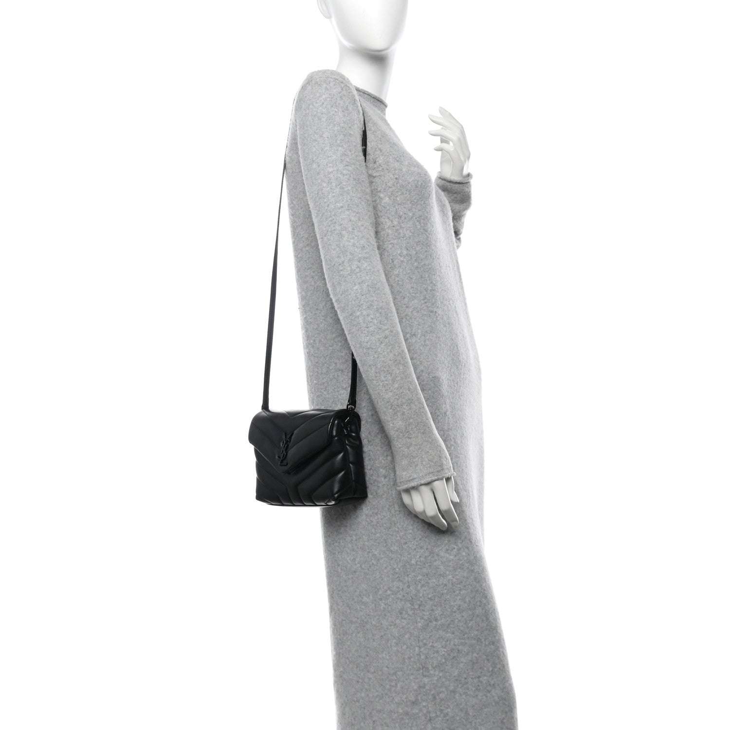 Saint Laurent Calfskin Y Quilted Monogram Monochrome Toy Loulou Crossbody Bag Black 2 of 10