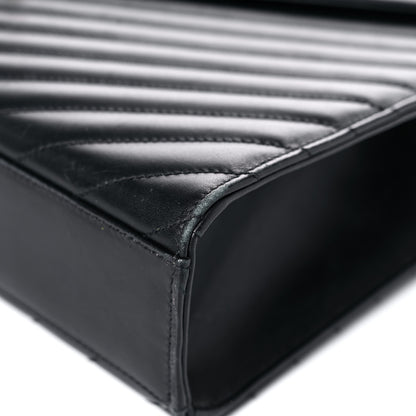 Saint Laurent Smooth Calfskin Matelasse Chevron Large Monogram Satchel Black 9 of 25