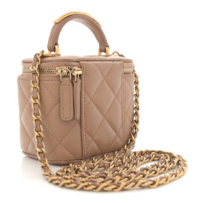 Chanel Lambskin Quilted Top Handle Mini Vanity Case With Chain Beige 3 of 14