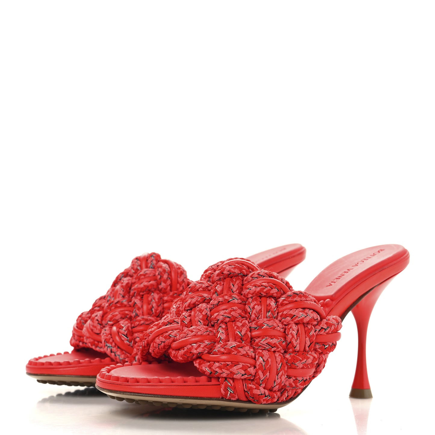 Lambskin Fabric Weave Intrecciato Dot Sandals 37.5 Bubble Gum Tomato