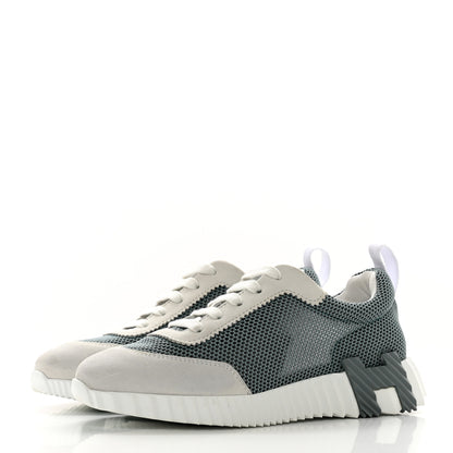 Hermes Air Mesh Suede Goatskin Bouncing Sneakers 35 Vert D'eau White 3 of 9