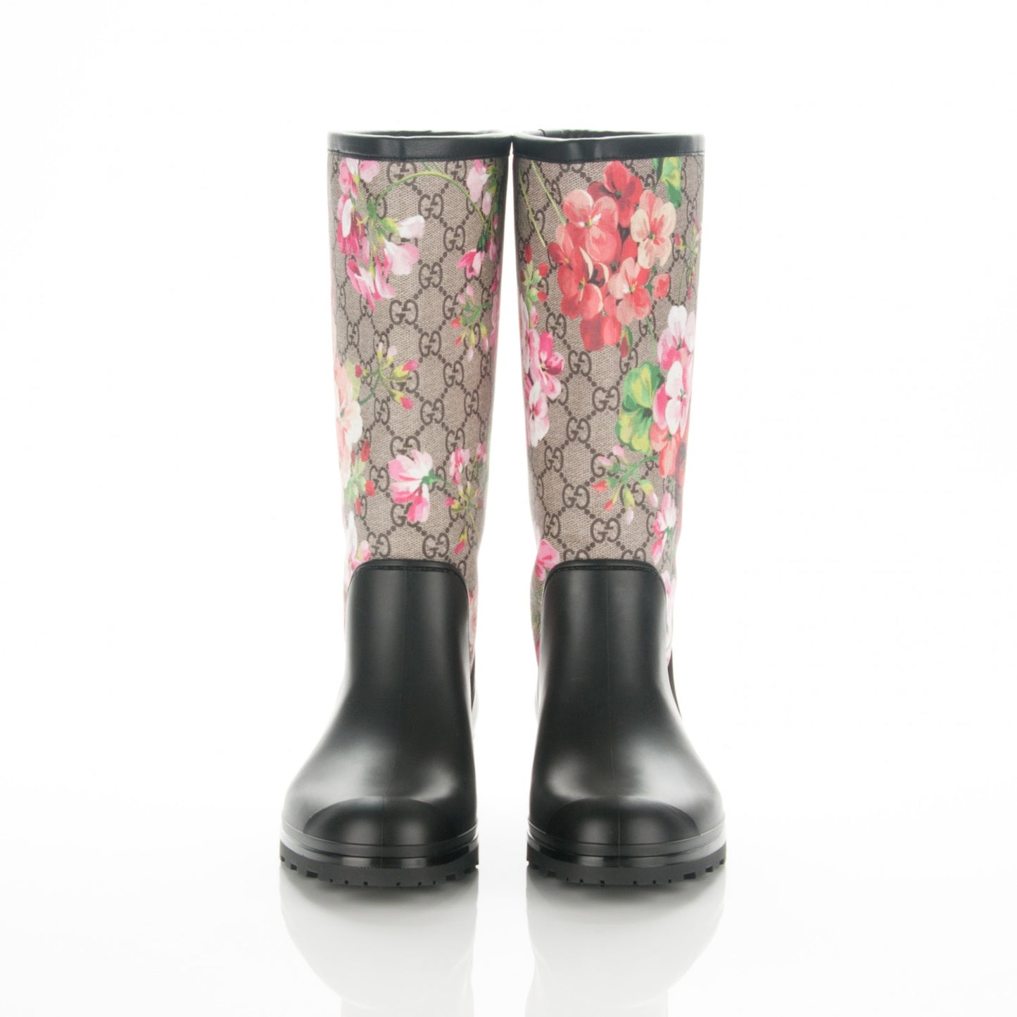 GG Supreme Monogram Blooms Flat Rubber Boots 38 Beige Multicolor