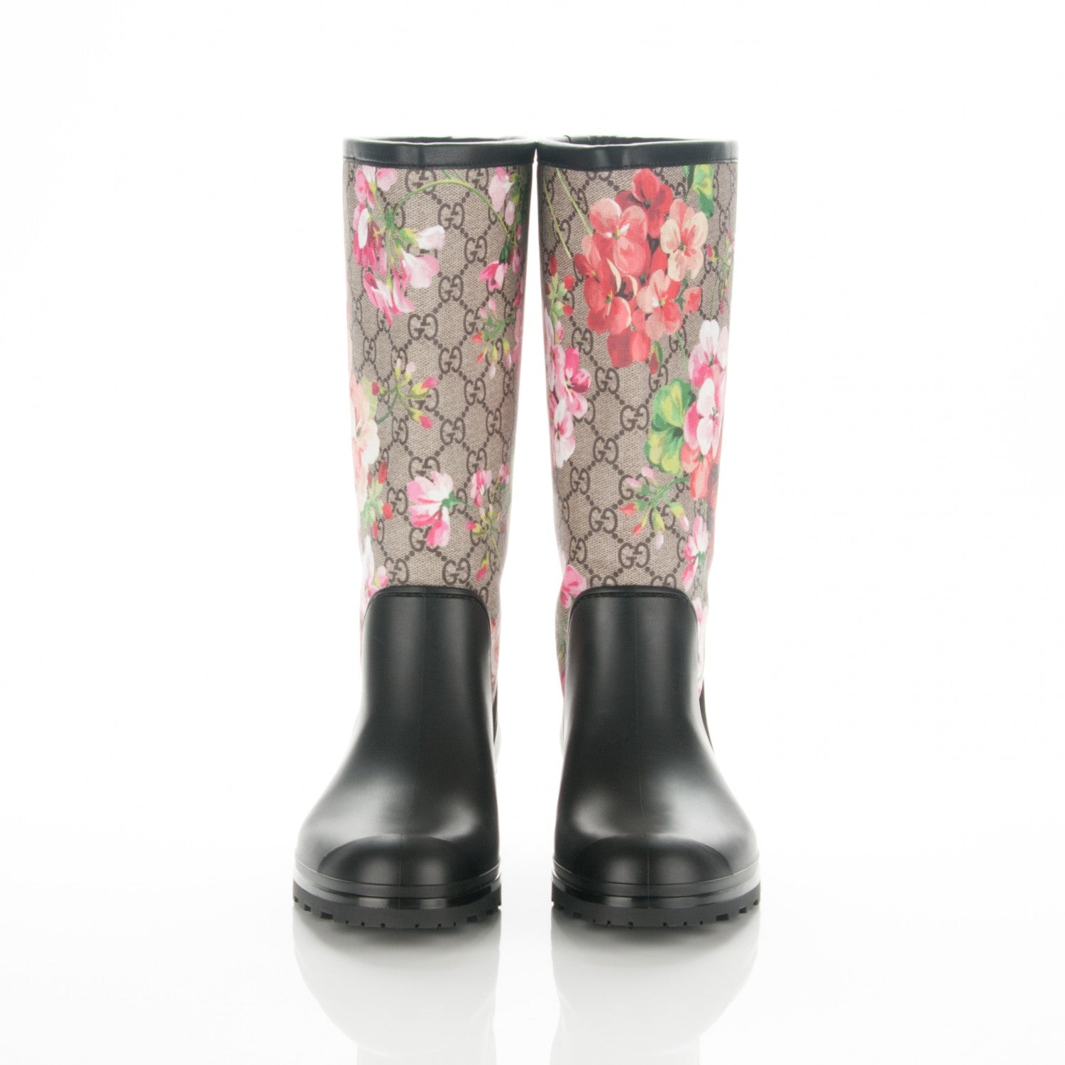 Gucci GG Supreme Monogram Blooms Flat Rubber Boots 38 Beige Multicolor 2 of 6