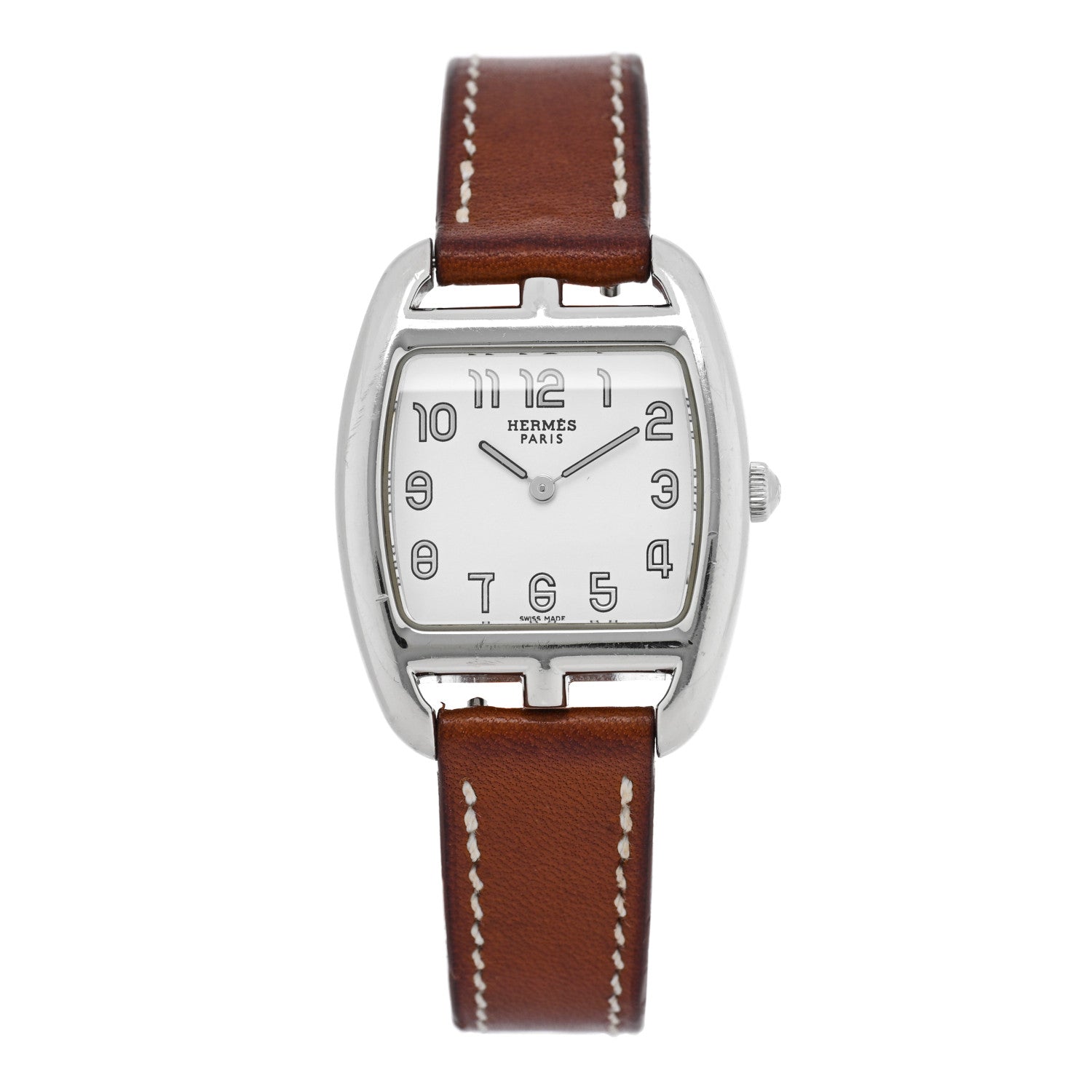 Hermes Stainless Steel Barenia 26mm Cape Cod Tonneau Quartz Watch Fauve ...